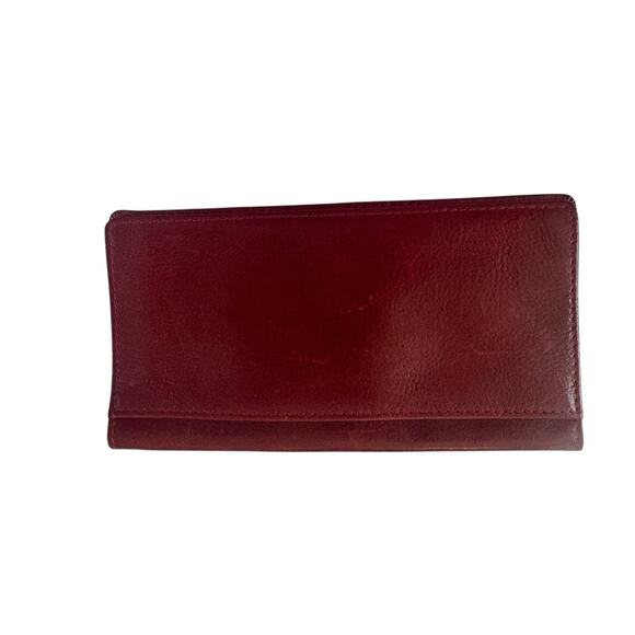Vintage Fossil Checkbook Cover Card Holder Burgundy Leather Fold Wallet #5371 - Picture 1 of 8